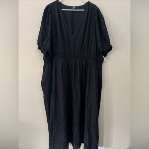 Old Navy Womens Plus Size 4X Scoop Neck Puff Sleeve Maxi Dress Pockets Black New